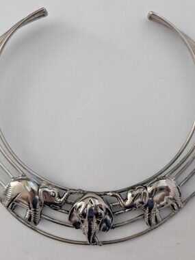 KATHERINE K. Vintage Silver-Tone Multi-Wire Elephant Collar Necklace